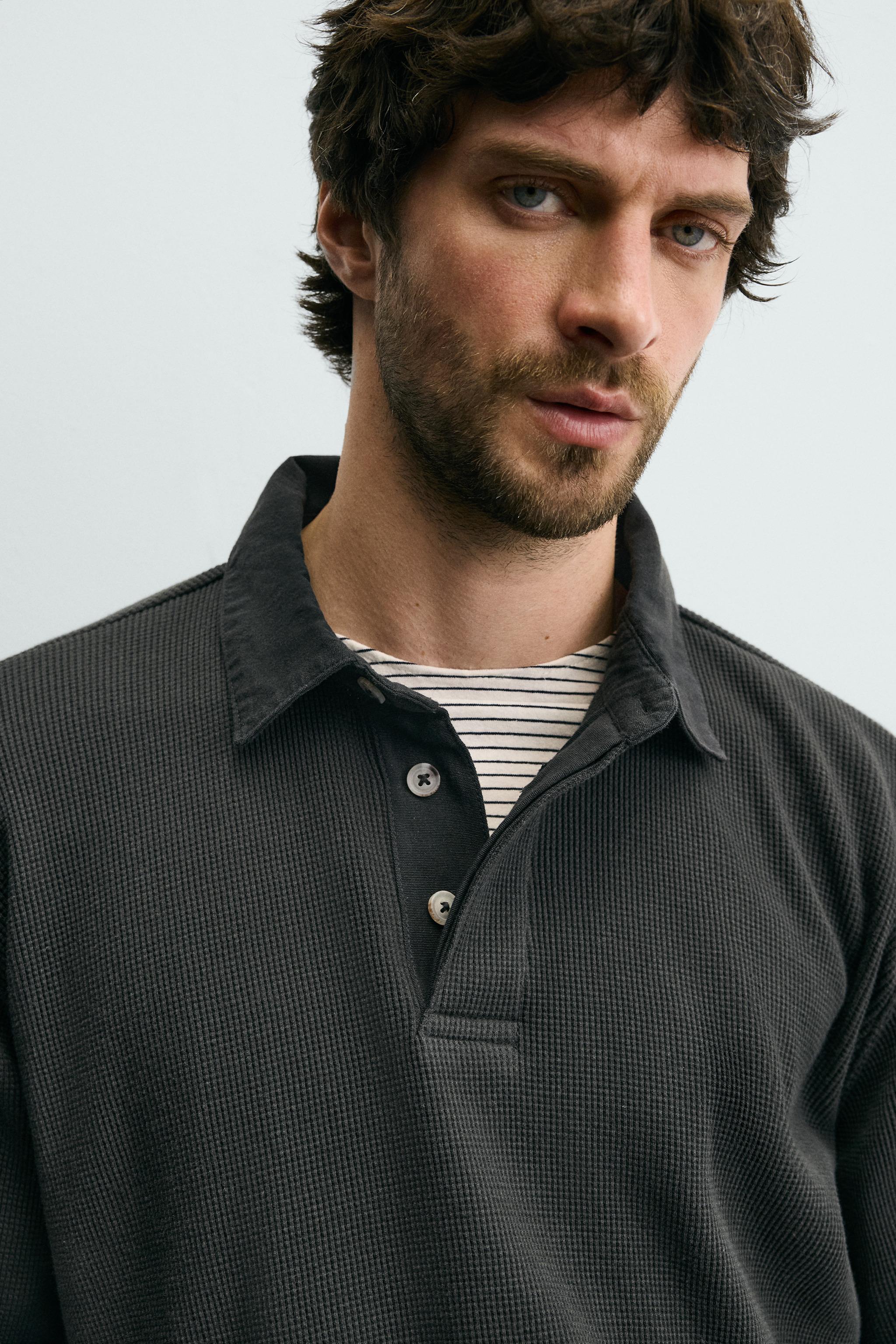 COMBINATION WAFFLE TEXTURED POLO SHIRT